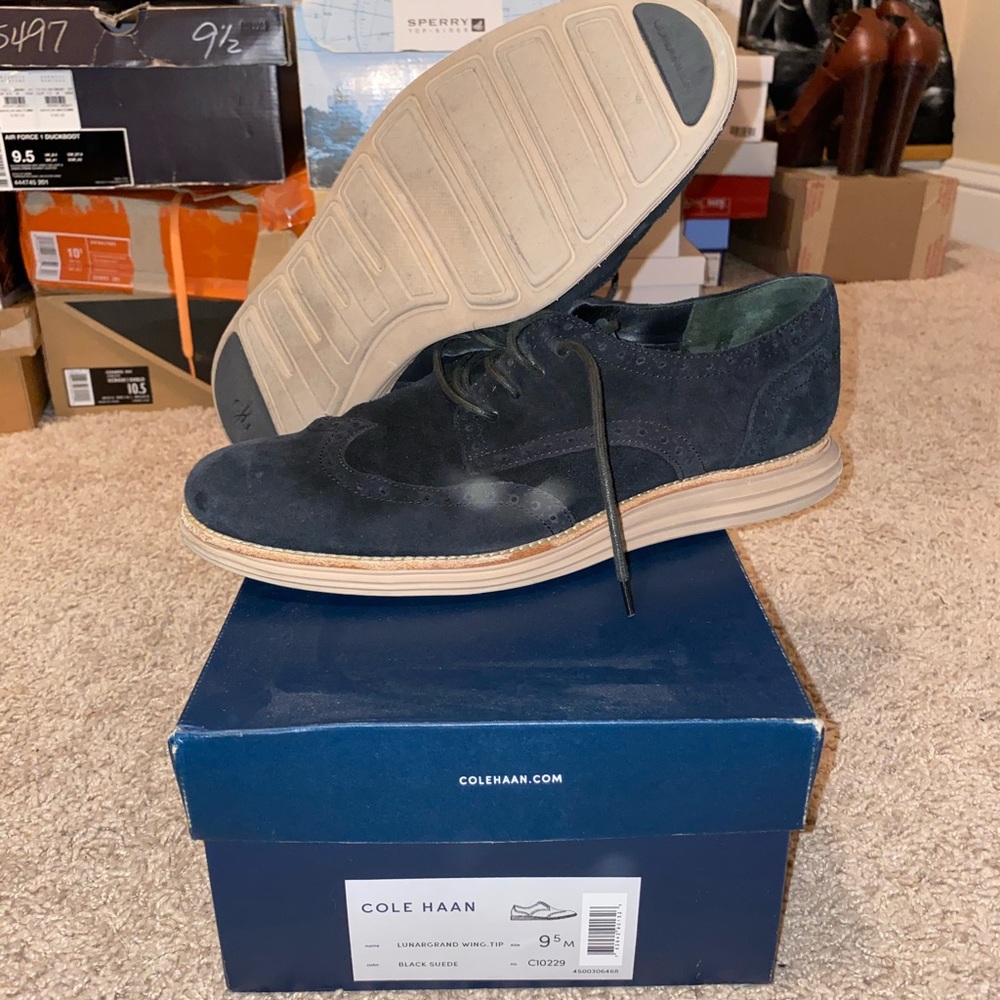 Cole Haan Lunargrand Wing Too Black Suede 9.5